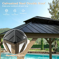 Veikous 10 x 12 ft Wood Gazebo Cedar Framed, Wooden Gazebo with Double Galvanized Steel Roof, Permanent Hardtop