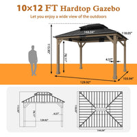 Veikous 10 x 12 ft Wood Gazebo Cedar Framed, Wooden Gazebo with Double Galvanized Steel Roof, Permanent Hardtop
