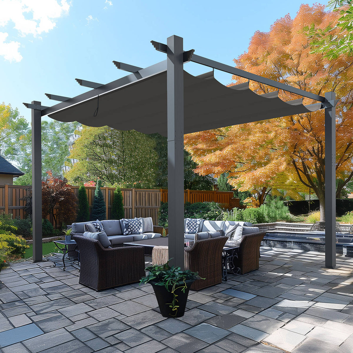 pergola tenten 10 x 13 Aluminum Pergola with Retractable Canopy, Gray for Outdoor