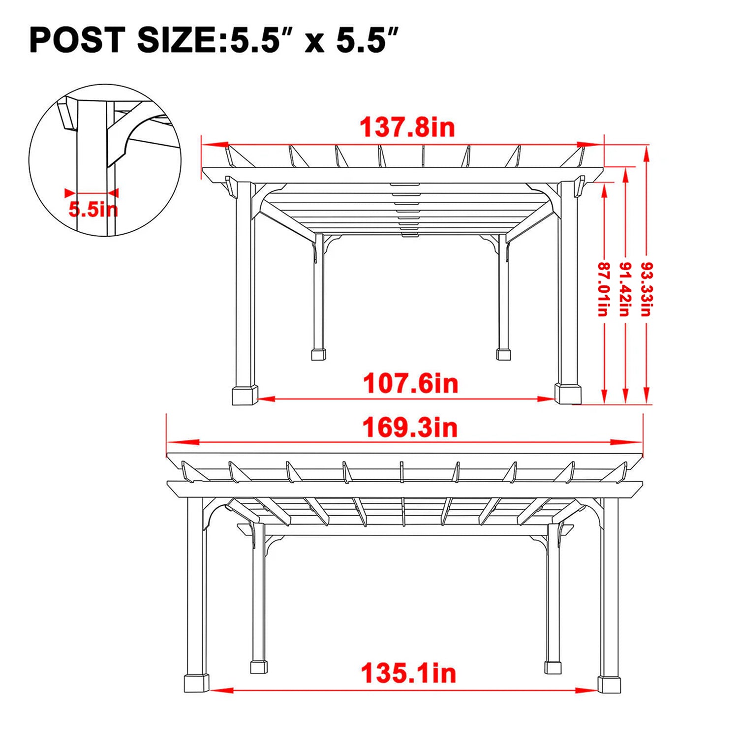 Wooden Pergola with Roof, Cedar Framed for Backyard and Lawn – Veikous