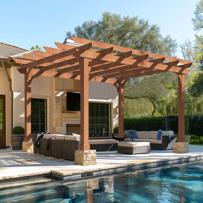 VEIKOUS Wooden Pergola with Roof, Garden Shelter Pergola Gazebo, Cedar Framed for Backyard and Lawn