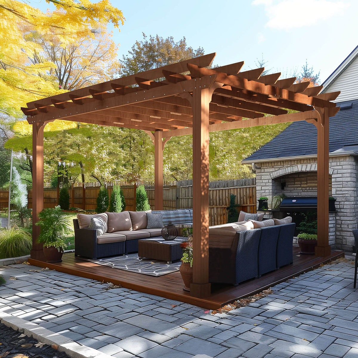 12x14 Cedar Pergola with Slatted Roof