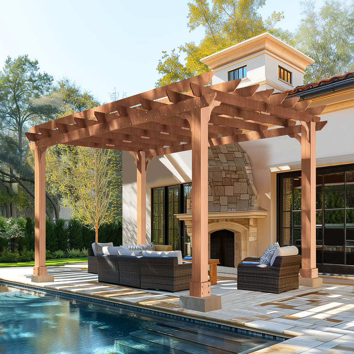 Cedar framed outdoor pergola