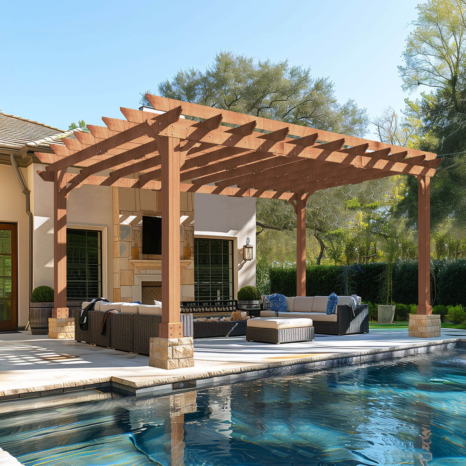 Cedar Pergola for Patio, Outdoor Shade Structure with Flat Roof