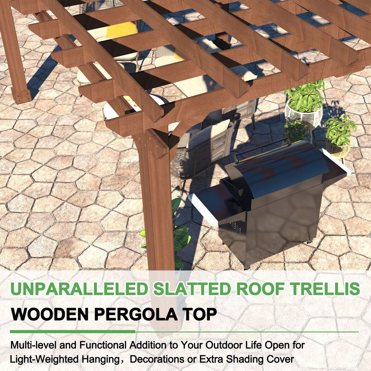 outdoor wooden trellis 10x10 Fir Wood Pergola with Slatted Roof, Plant Trellis Shade for Yard