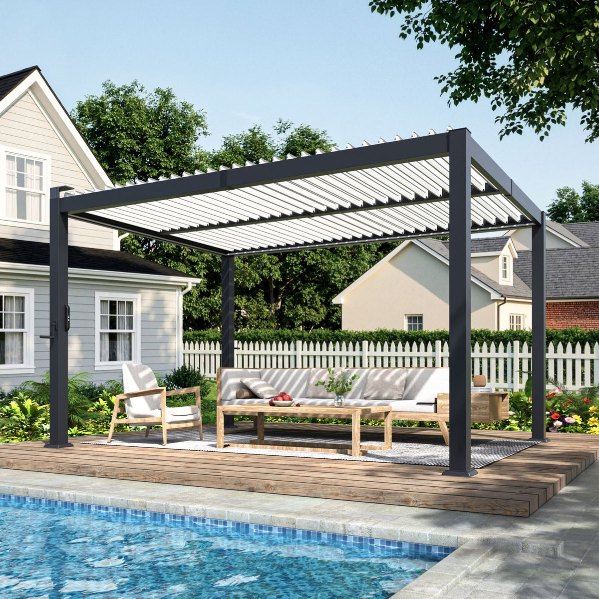 Veikous Outdoor Pergola with Louvered Roof