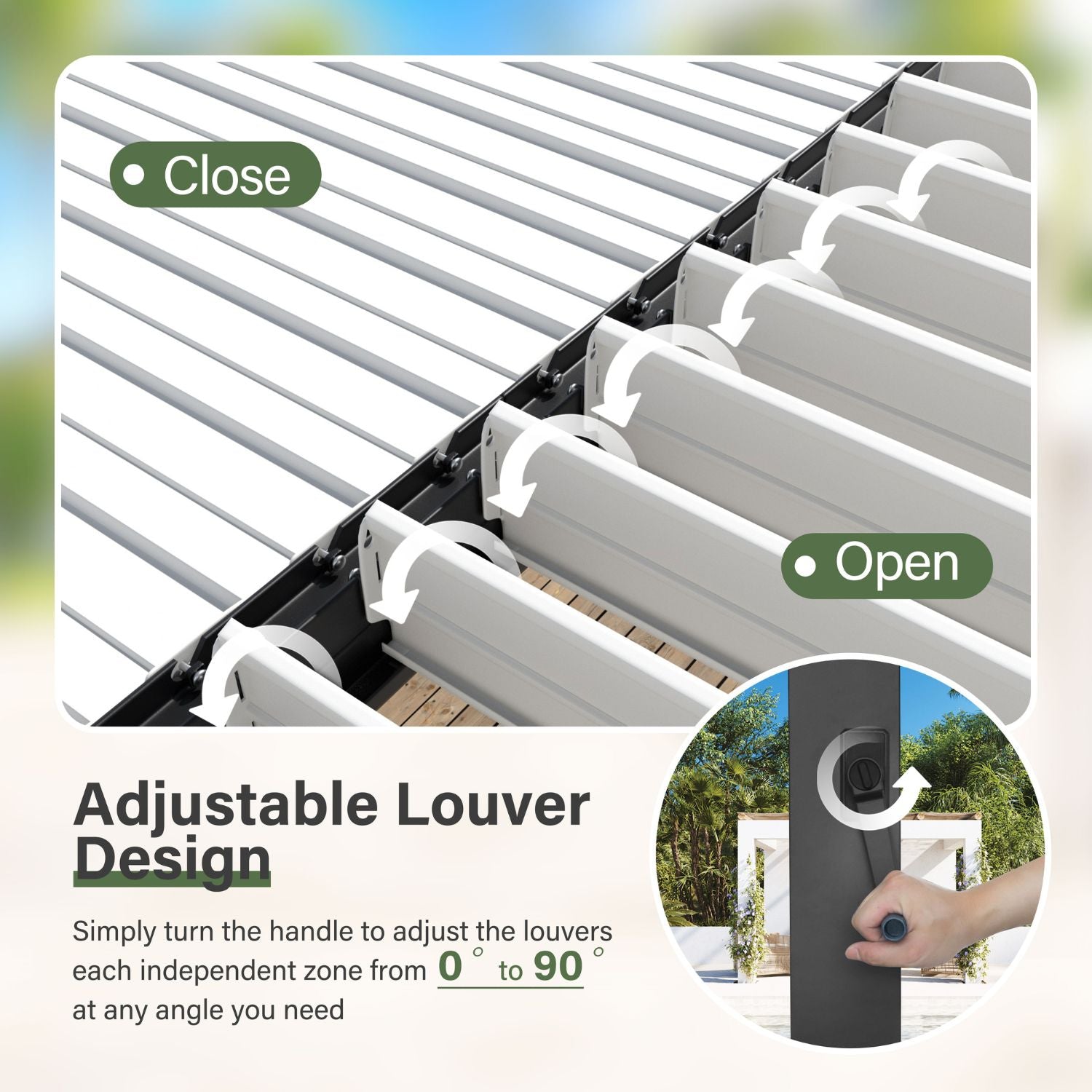 Steel Louvered Pergola with Adjustable Roofs and Solar Lights