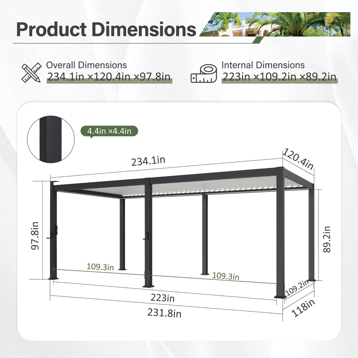 2024サンパウロ #10LUCIANO Sサイズ Steel Louvered Pergola with Adjustable Roofs and Solar Lights
