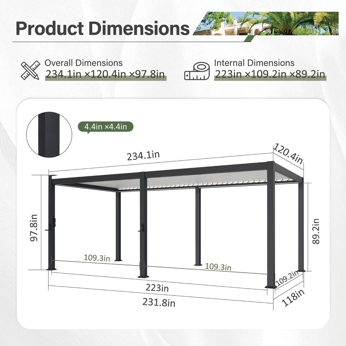 Veikous Metal Pergola, 10x20ft