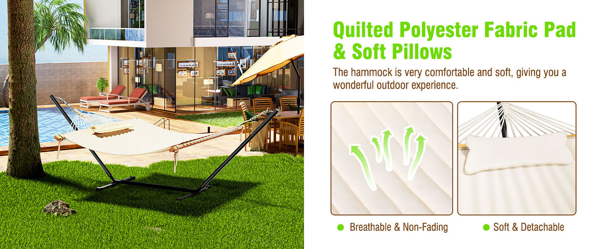 VEIKOUS Free Standing Hammock, 2 Person Hammock, Double Hammocks with Pillow, 12ft