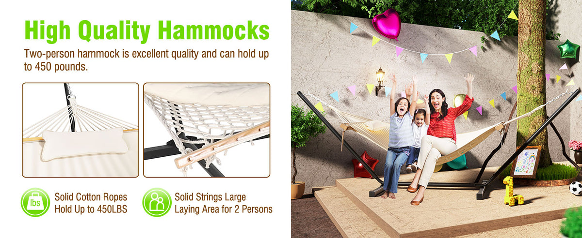 VEIKOUS Free Standing Hammock, 2 Person Hammock, Double Hammocks with Pillow, 12ft