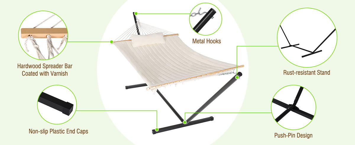 VEIKOUS Free Standing Hammock, 2 Person Hammock, Double Hammocks with Pillow, 12ft