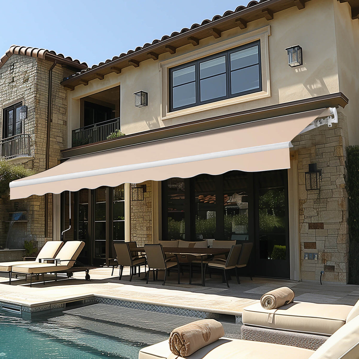Beige porch awning canopy