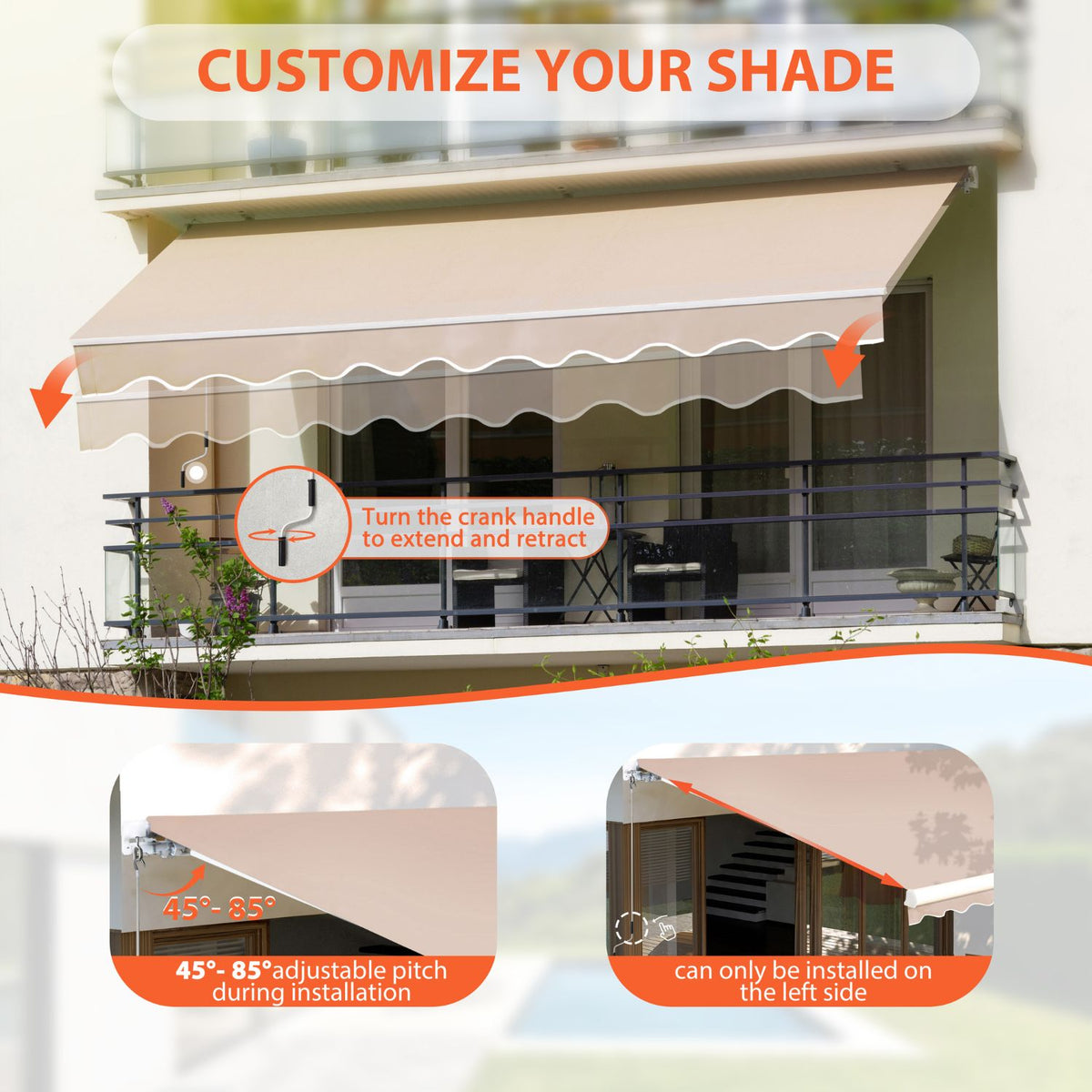 8ft Retractable Awnings, Beige