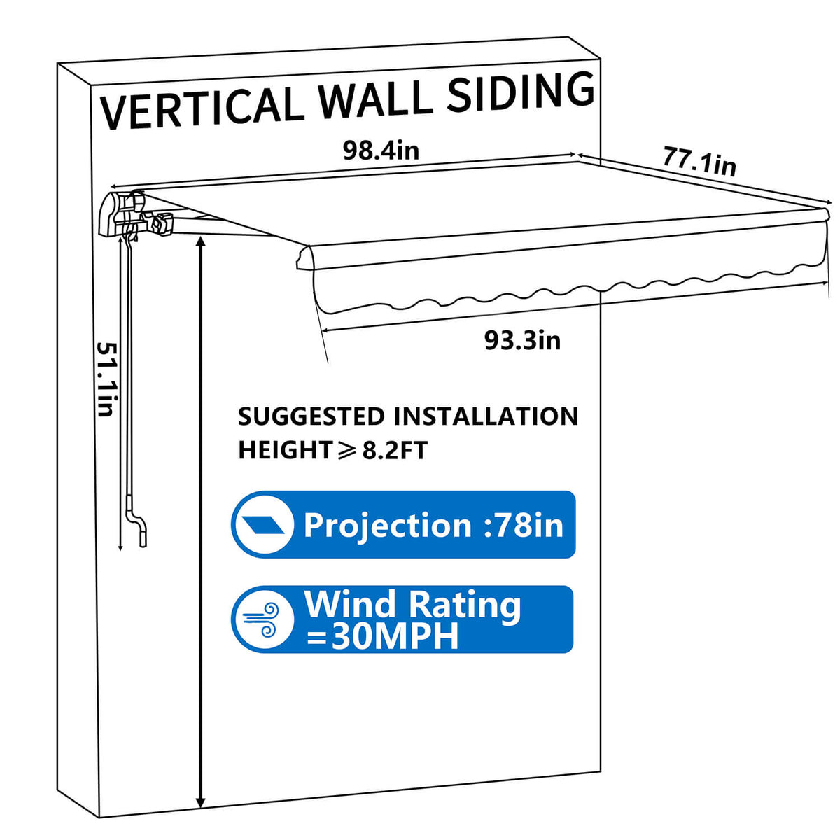 8ft Retractable Awning, Beige