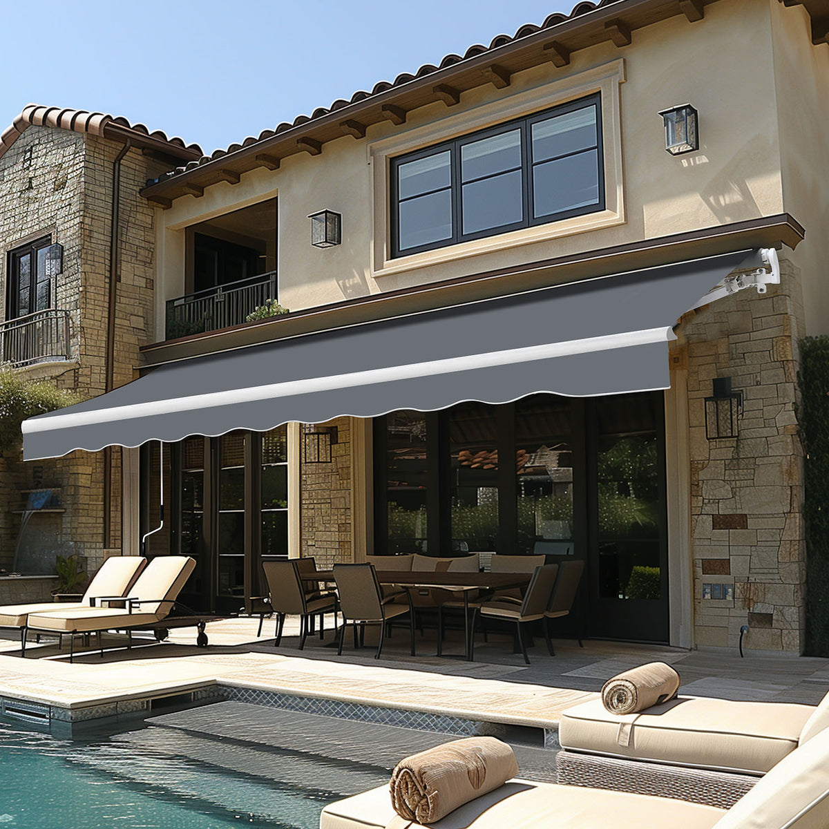 manual retractable awning, gray