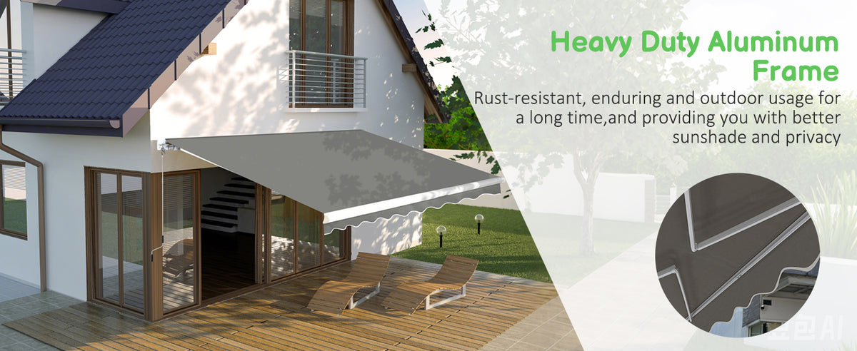 VEIKOUS Retractable Awnings for Patio, Outdoor Shelter with Manual Crank, 10'x8'