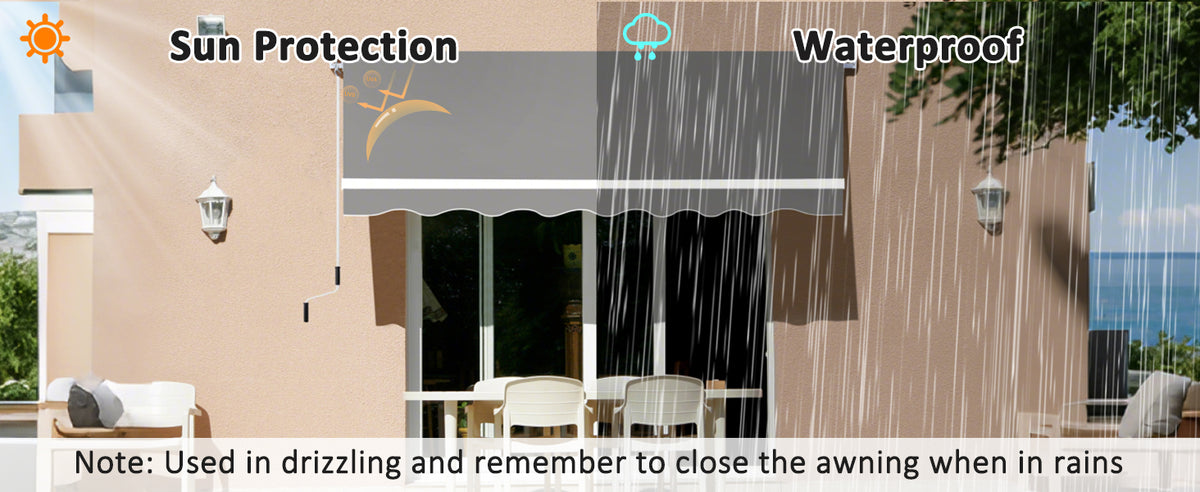 VEIKOUS Retractable Awnings for Patio, Outdoor Shelter with Manual Crank, 10'x8'