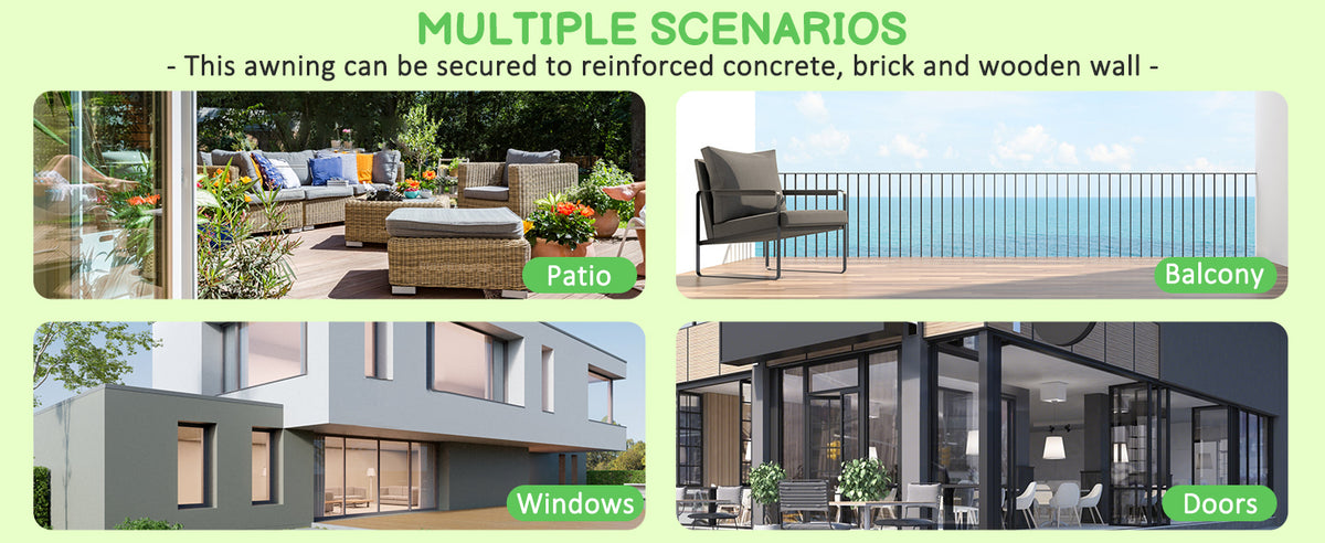 VEIKOUS Retractable Awnings for Patio, Outdoor Shelter with Manual Crank, 10'x8'
