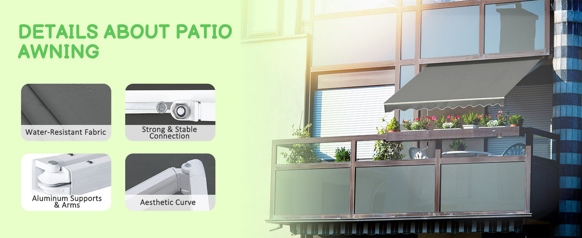VEIKOUS Retractable Awnings for Patio, Outdoor Shelter with Manual Crank, 10'x8'