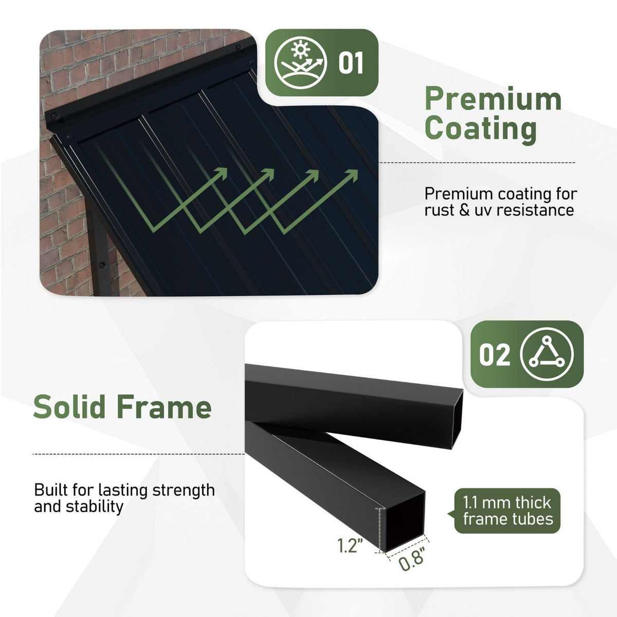 Durable Metal Frame Awning with 1.1mm Thick Frame Tubes