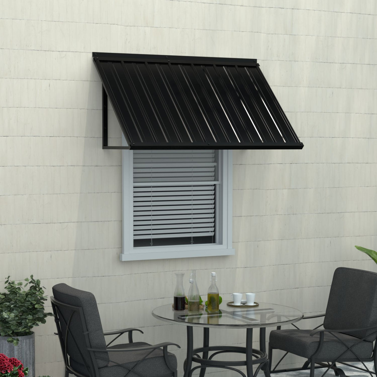 Veikous Residential Metal Awning, Fixed Window Awning with Triangle Frame for Doors, Porches, Balconies
