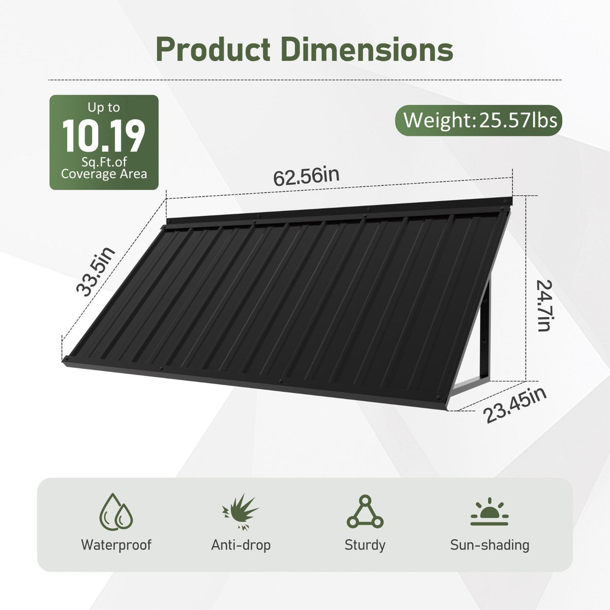 Veikous Residential Metal Awning, Fixed Window Awning with Triangle Frame for Doors, Porches, Balconies