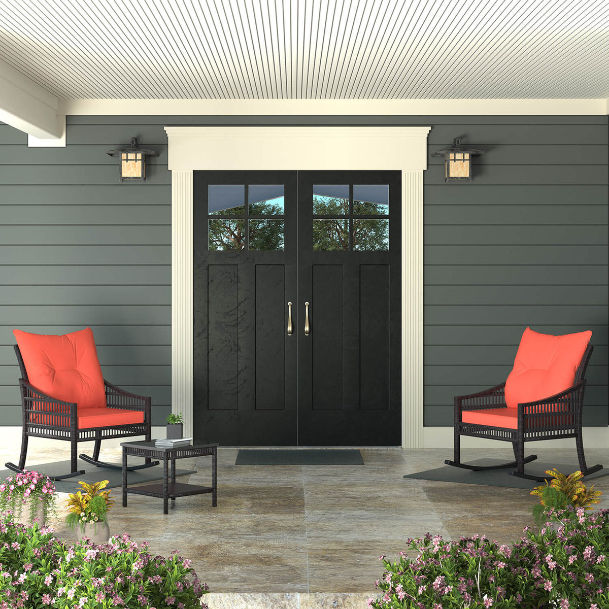 Outdoor wicker rocker set