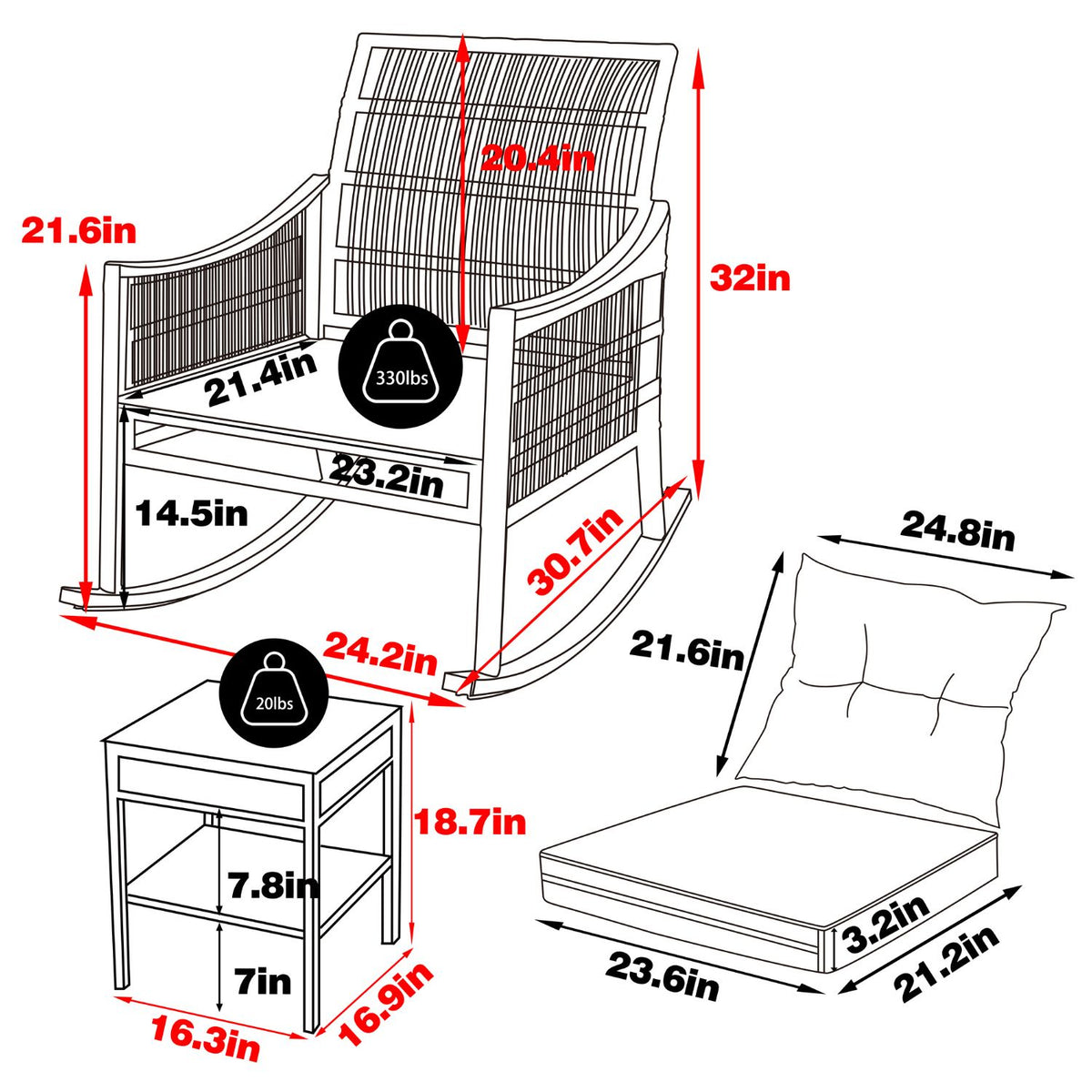 3-Piece Wicker Rocking Chairs from Veikous