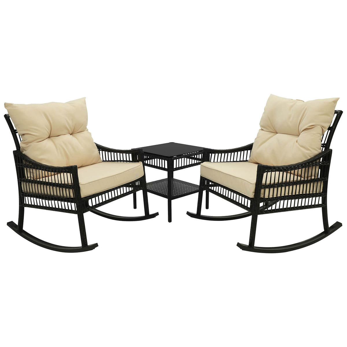 Outdoor Wicker Rocking Chairs, Beige
