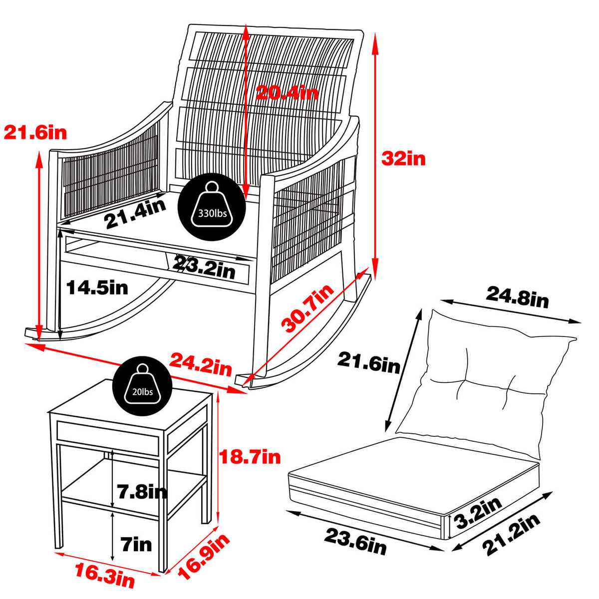3 piece wicker patio set with cushions