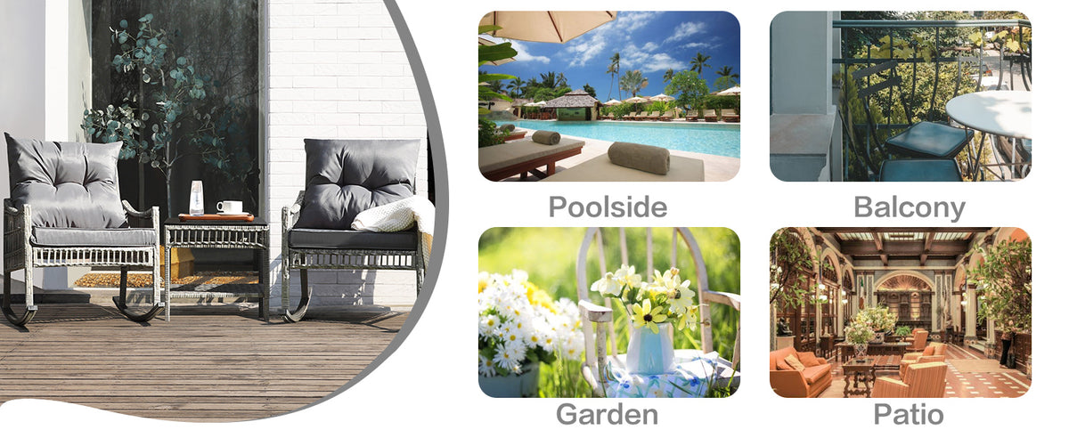 VEIKOUS 3 Piece Rocking Patio Set, Wicker Rocker Bistro Set with Cushions and Coffee Table