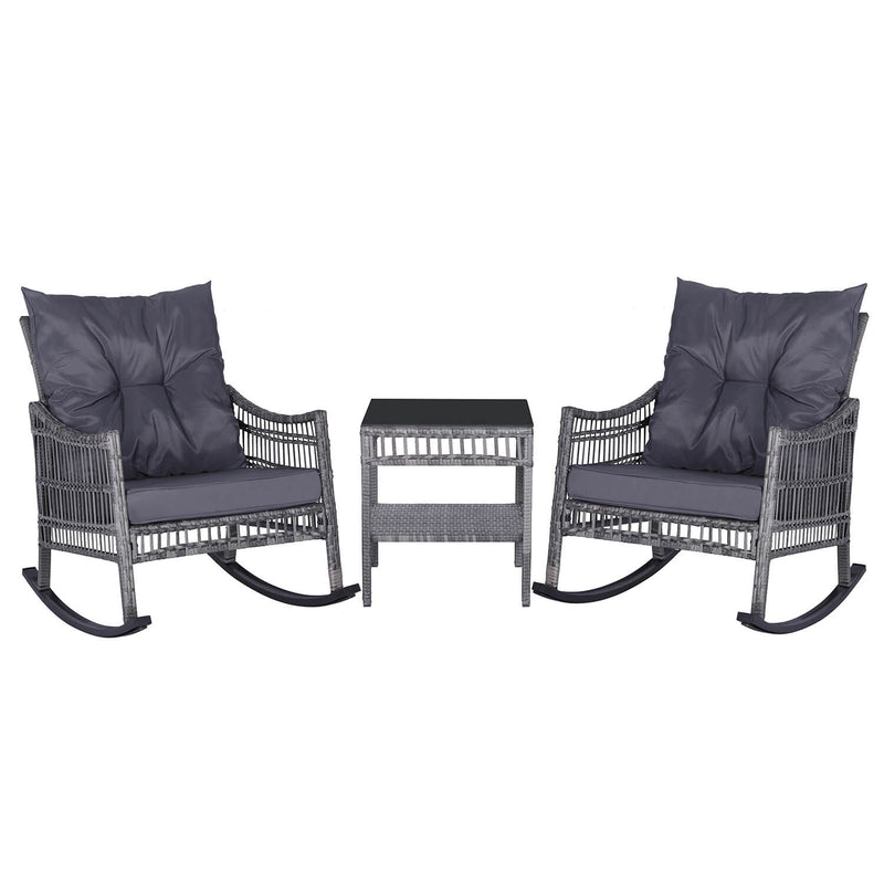 3 Piece Rocking Patio Set, Grey