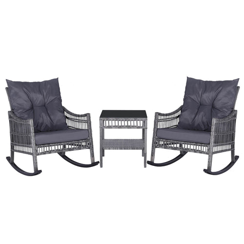 3 Piece Rocking Patio Set, Grey