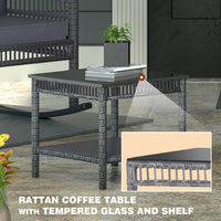 wicker rocking chairs & glass coffee table, Grey