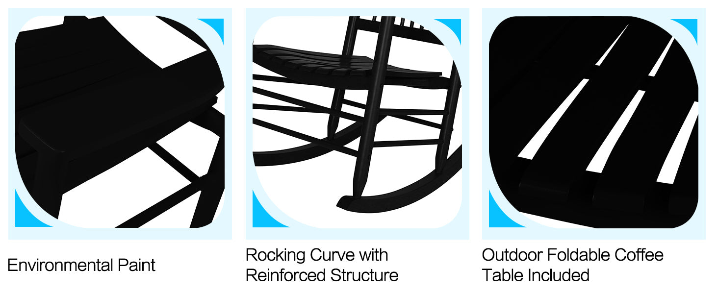 set of rocking chairs with foldable coffee table, reinforced rocking curve