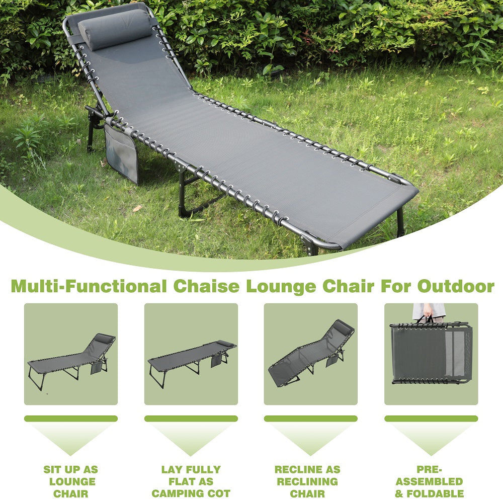 Patio Lounge Chair with Detachable Pocket, Gray