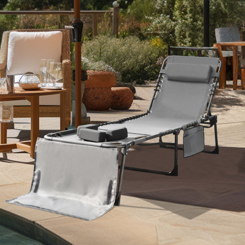 Chaise Lounge Chair for Outdoor with Face Hole, Gray