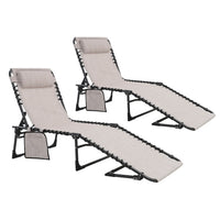 VEIKOUS Folding Chaise Lounge, Patio Lounge Chair with Detachable Pocket and Pillow, Portable for Beach and Pool