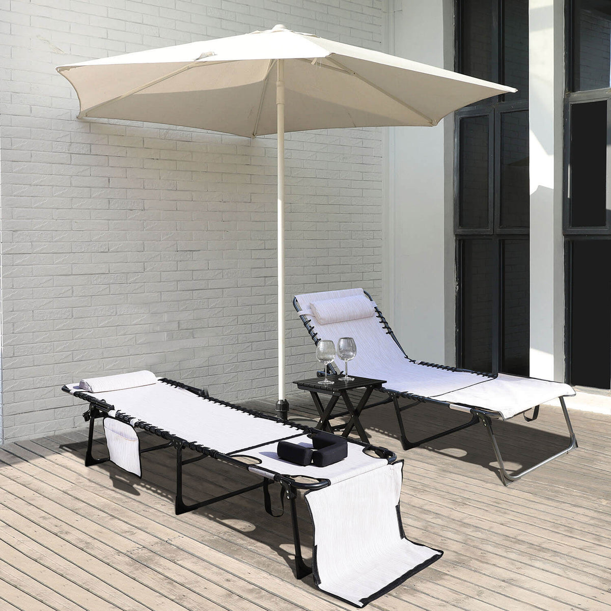 VEIKOUS Face Down Tanning Chair, 4 Foldable Beach Lounge Chair with Adjustable Backrest, Removable Pillow and Pocket