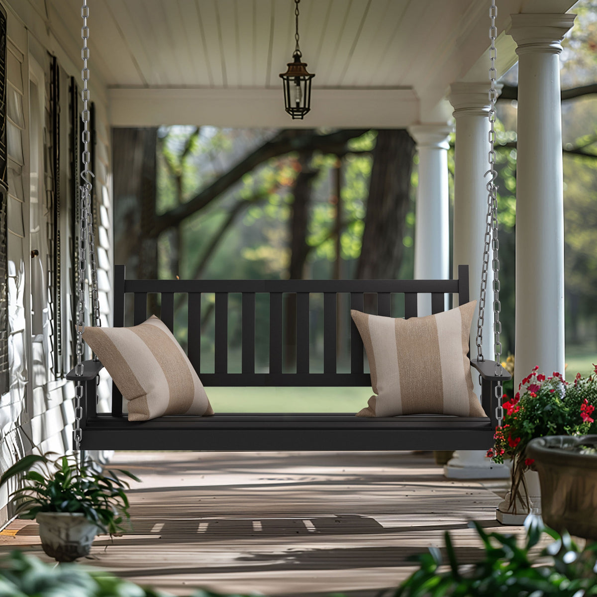 wood front porch swing