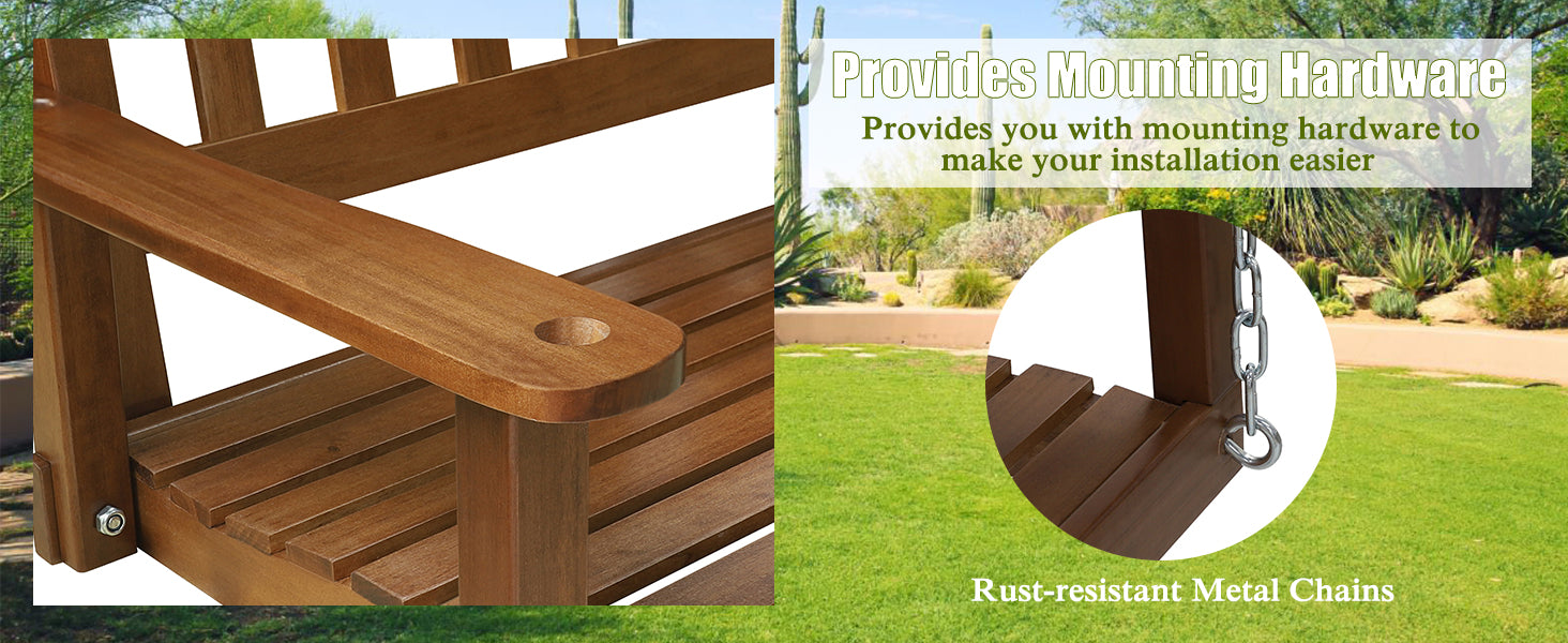 Outdoor Swing Bench with Rust-resistant Metal Chains