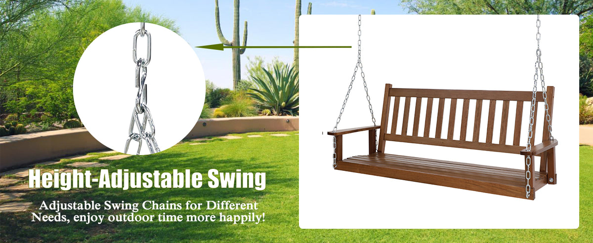 VEIKOUS Outdoor Swing Bench for Porch, 2-Person Wood Hanging Swing with Heavy Duty Chains