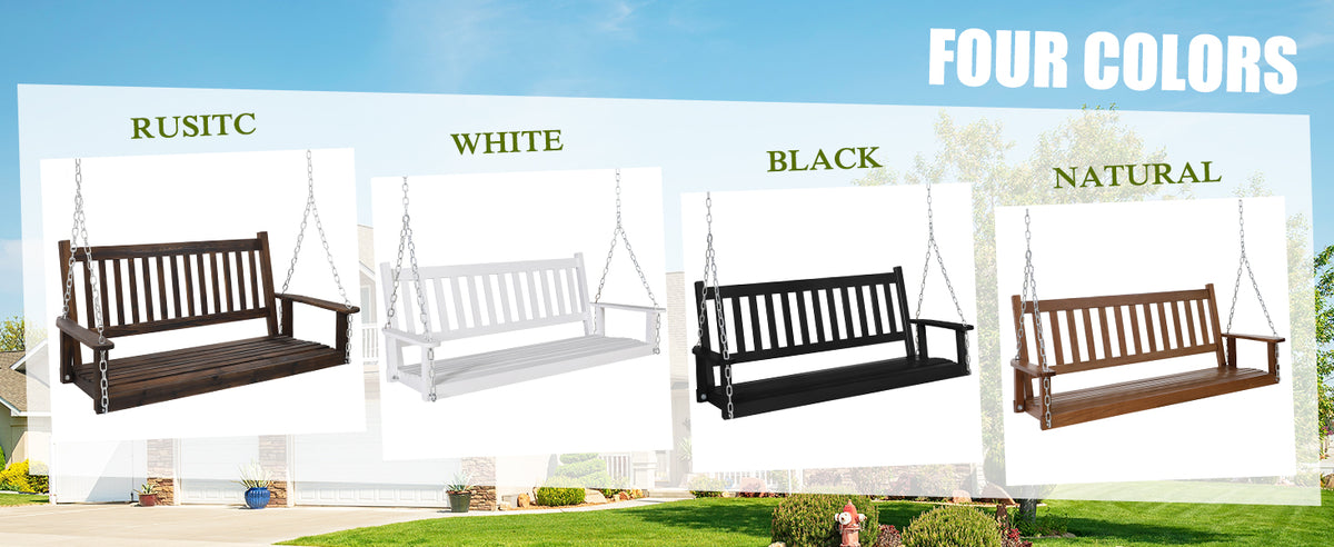 VEIKOUS Outdoor Swing Bench for Porch, 2-Person Wood Hanging Swing with Heavy Duty Chains