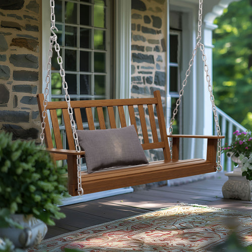 wooden swing bench