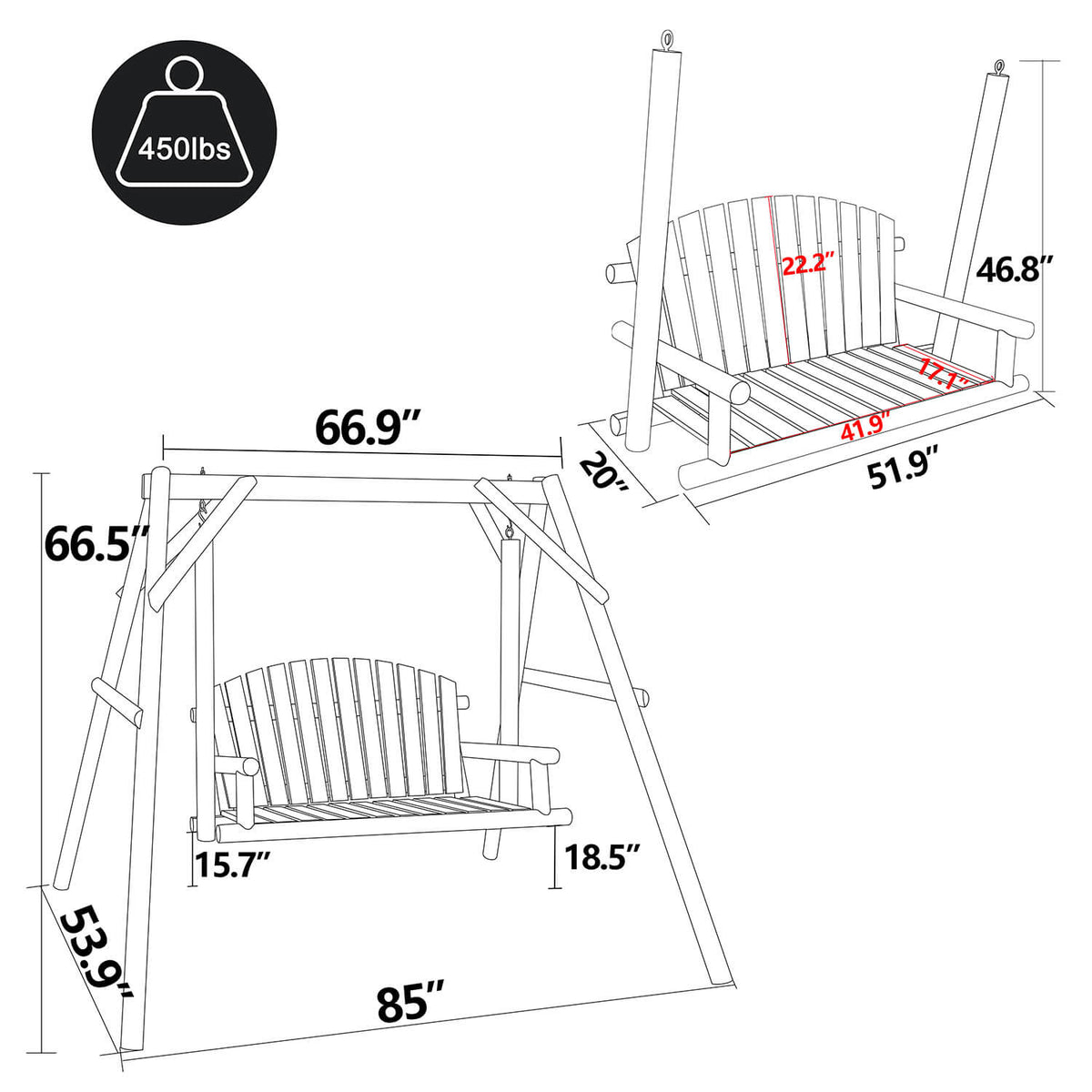 Wooden Outdoor Swing, Natural