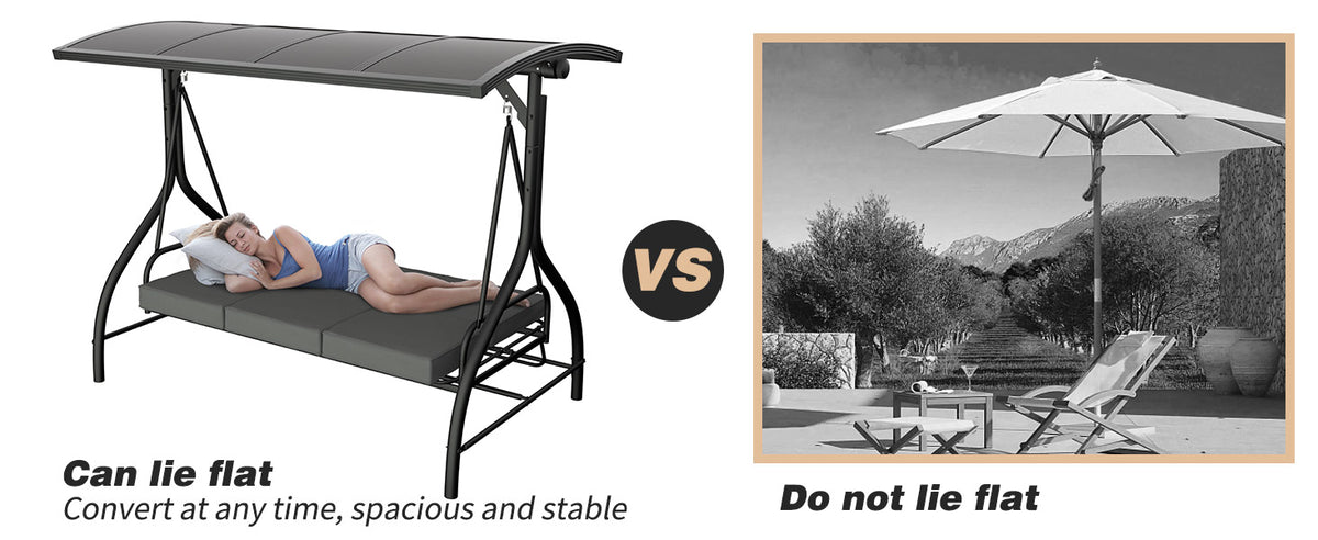 VEIKOUS 3 Person Swing with PC Hardtop Canopy, Outdoor 3 Seater