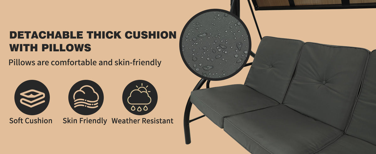 VEIKOUS 3 Person Swing with PC Hardtop Canopy, Outdoor 3 Seater