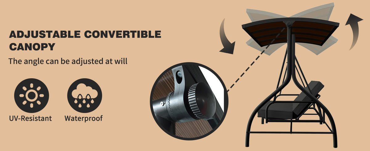 VEIKOUS 3 Person Swing with PC Hardtop Canopy, Outdoor 3 Seater