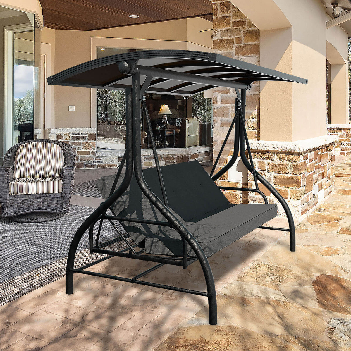 VEIKOUS Outdoor Patio Porch 3-Seat Swing